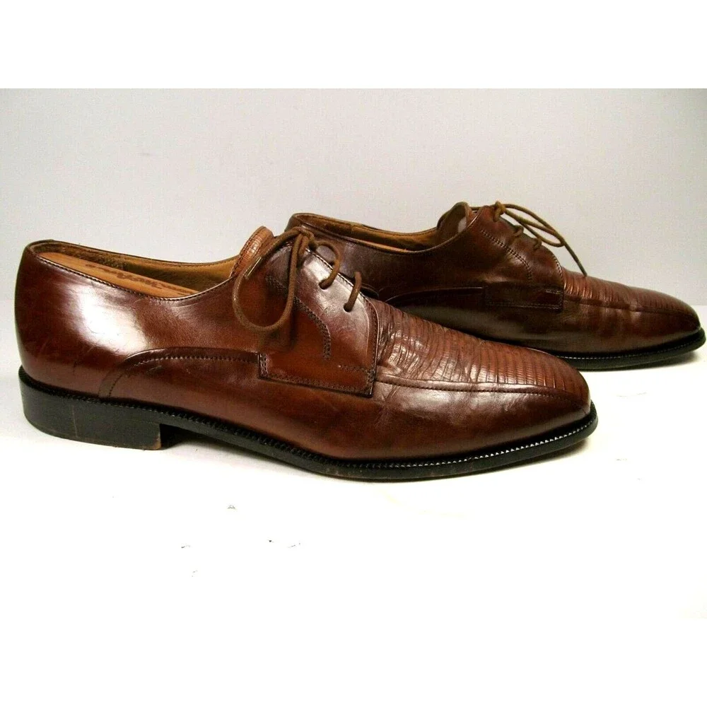 Johnston & Murphy Brown Leather Fancy Bike Toe Oxfords Mens Size US 9.5 M
